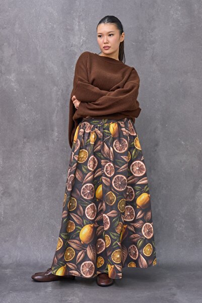 KÜÇÜĞÜM BUTİK Coffee Lemon Patterned Balloon Skirt