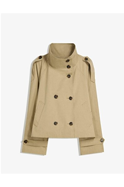 BRGCLOTHING B.S.K Stand-Up Collar Buttoned Short Trench Coat Jacket