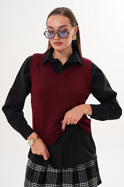 ŞİMAL Kadın V Yaka Şardonlu Triko Örme Süveter 255169 -