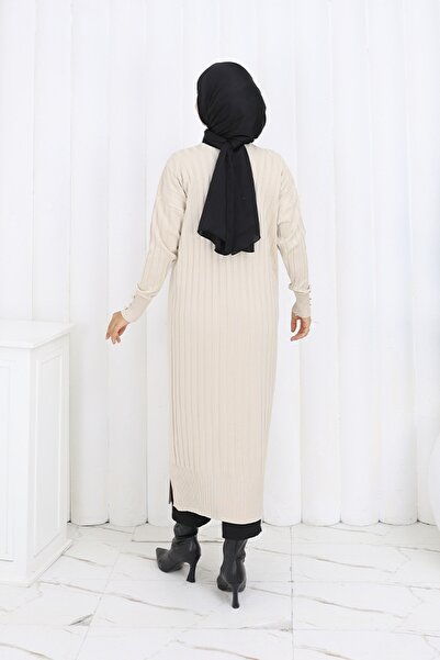 benguen Μακριά ζακέτα με σχέδιο N3257 Χρώμα πέτρας