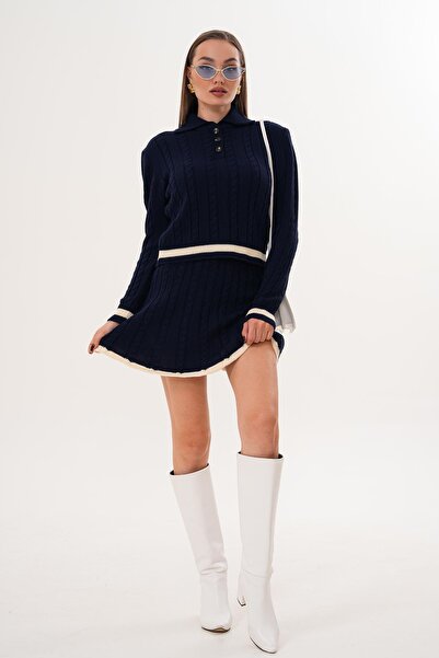 ŞİMAL Kadın Polo Yaka Etekli Triko Örme Takım 255171 -