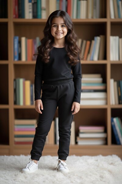 armicem Tricou cu mânecă lungă și pantaloni de sport cu elastic la glezne pentru copii, unisex, pentru școală și uz zilnic