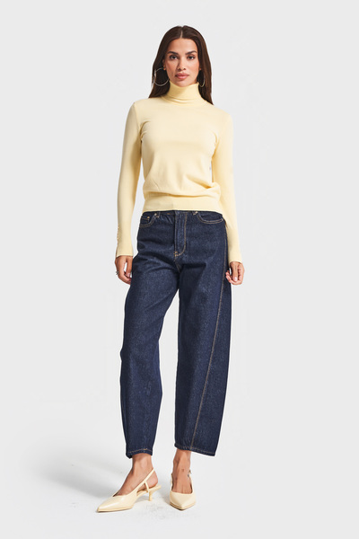 its basic Tricotaj pentru femei, culoare galben deschis, w5-108, moale, subțire, din țesătură, pulover cu guler