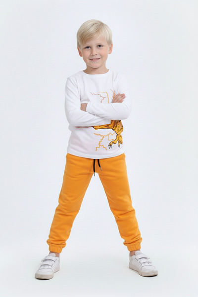 FYK KİDS Boys' Top and Bottom Set with Dinosaur Print Detail