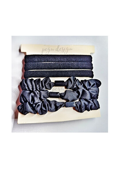 pegu baby collection 6 قطع من مشابك الشعر المطاطية باللون الأسود الساتان والم...