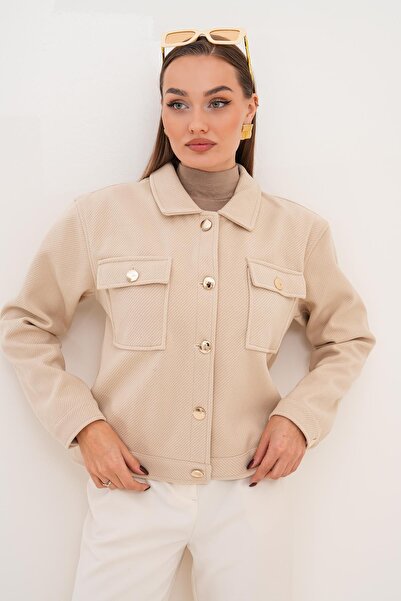 ŞİMAL Women's Velcro Pocket Detailed Button Closure Jacket 255383 -