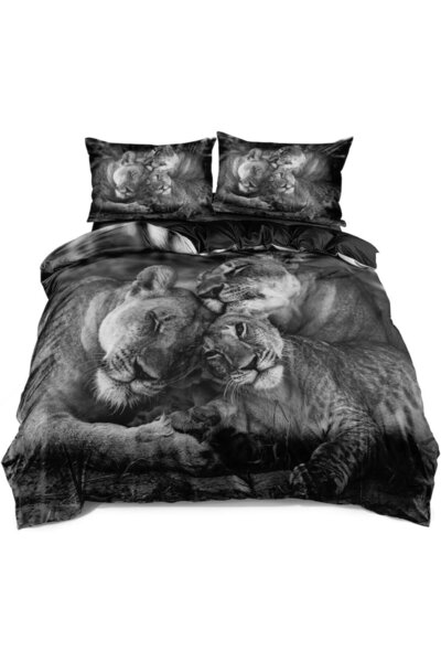 MIULEE Lion Printed Bedding Set, 135x200 cm, 2 Pillowcases 80x80 cm, Microfiber, Black - CN