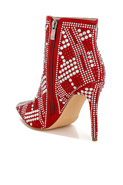 london Rag Women Rhinestones Studded Stiletto Heel Boots in Red