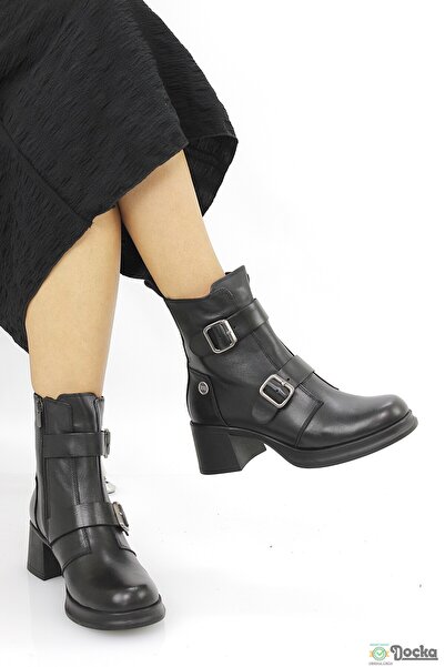 Mammamia Kadın Hakiki Deri Ortopedik Klasik Kalın Topuklu Spor Tarz Bot M26/K...