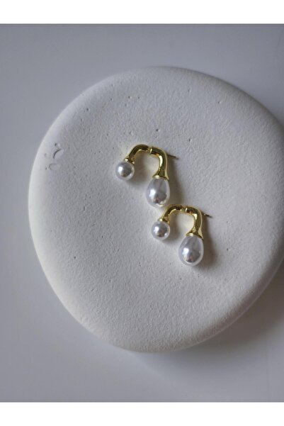 VOBEEYKU İki Ucu İncili C Model Gold Küpe