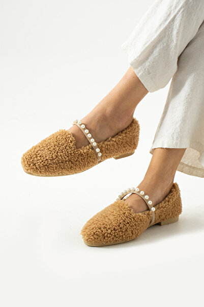 MÜJERİL'S Kadın Yün İncili Kışlık Babet Ev ve Dış Mekan Ayakkabısı