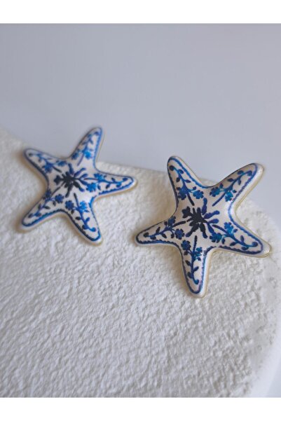 VOBEEYKU Brand Model Blue Porcelain Starfish Earrings