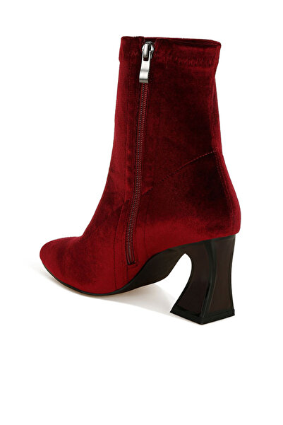 london Rag Women Flared Block Heel Velvet Boots in Burgundy