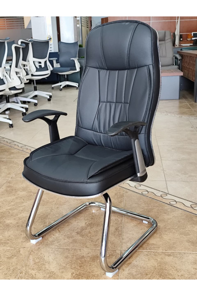 Traffic Chairs كرسى انتظار ثابت للزوار جلد لون اسود