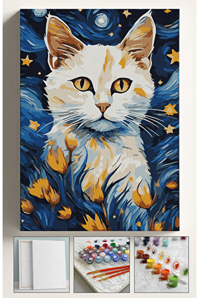 Sulepas Sayılarla Boyama Seti Numaralı Tuval Fırça Boya 40x50 Cm Laleler ve Kedi