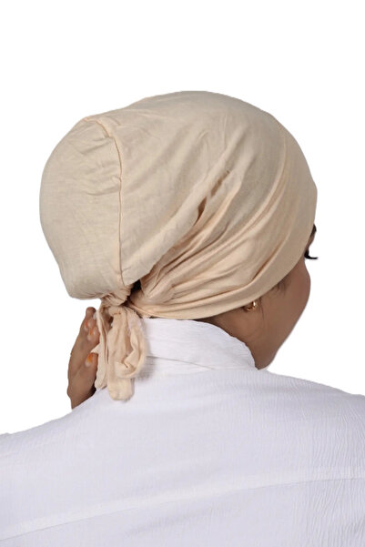 Perfectory Women's Turban Cap with Tie-Back Closure, Muslim Head Wrap Bonnet- Beige