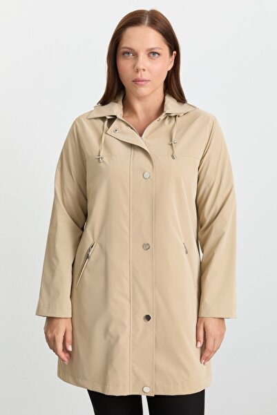 Selen Giyim Büyük Beden Önü Fermuarlı Çıtçıtlı Trençkot