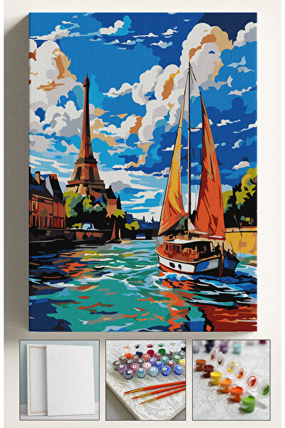 Sulepas Sayılarla Boyama Seti Numaralı Tuval Fırça Boya 40x50 Cm Eyfel Tekne