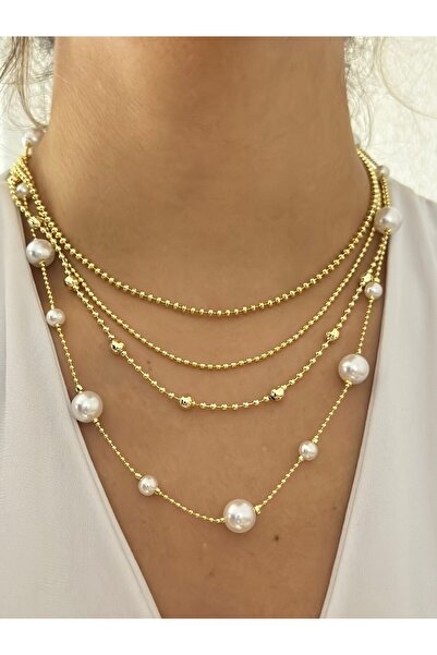 MyladyAccessoriess قلادة متعددة الأشكال مع تفاصيل من التوباكوك واللؤلؤ