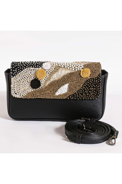 crystalicious Charlie Faux Leather Crossbody Bag Hand-Embroidered Perfect Bal...