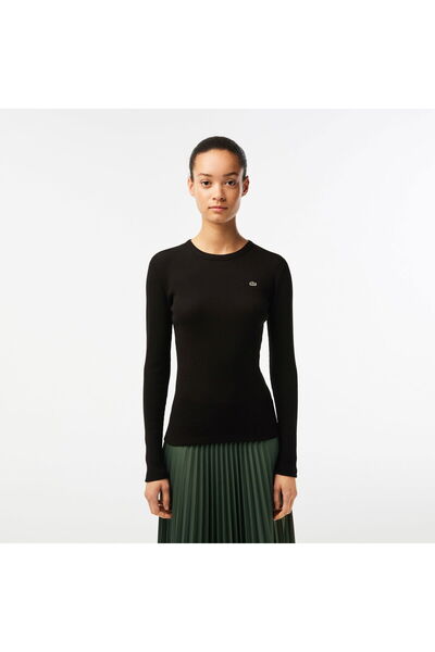 Lacoste Women's Slim Fit Long Sleeve Crew Neck Black T-Shirt