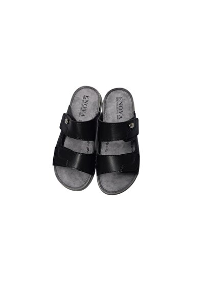 Benittokids Papuci pentru bărbați Enova din piele artificială, ortopedici, confortabili, cu velcro, cusut cu piele, cu talpă interioară din piele
