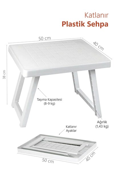 PetGrow Katlanabilir Kamp ve Piknik Sehpası Beyaz 50x40 CM