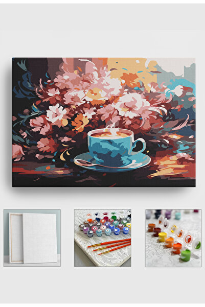 Sulepas ayılarla Boyama Seti Numaralı Tuval Fırça Boya 40x50 Cm Kahve ve Çiçe...