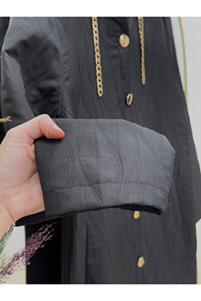 BENAHOLL Celedra Kapşonlu Kapitona Zincir Detaylı Tam Boy Trenç-ZŞ6010 Siyah