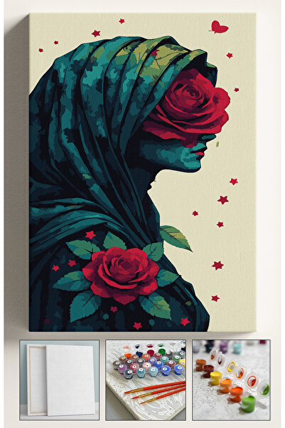 Sulepas Sayılarla Boyama Seti Numaralı Tuval Fırça Boya 40x50 Cm Gül ve Kadın