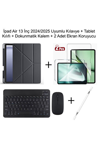 Yesnıce İpad Air 13 İnç M3 (2025) / M2 (2024) Uyumlu Standlı Kılıf Dokunmatik Kalem Ve Klavye Set