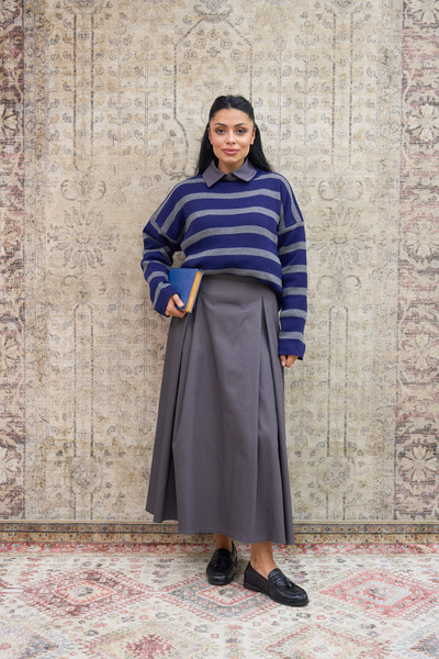 KÜÇÜĞÜM BUTİK Gray Pleated Gabardine Skirt