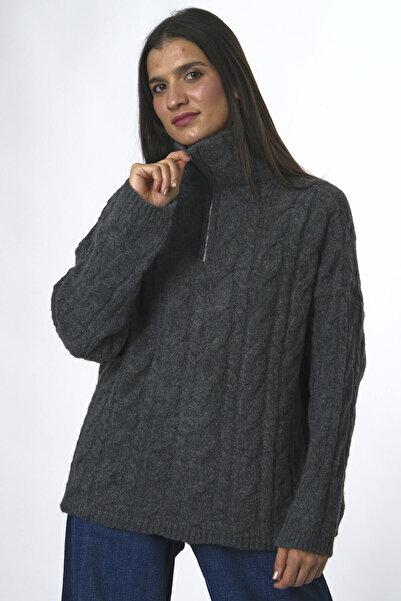 ABBRA Γυναικείο πουλόβερ με φερμουάρ με πλεκτό σχέδιο