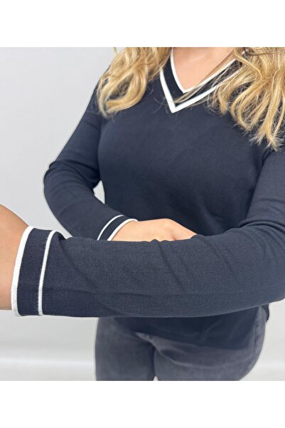 QYA Clothing Pulover cu mânecă lungă, cu decolteu în V, din fire rece