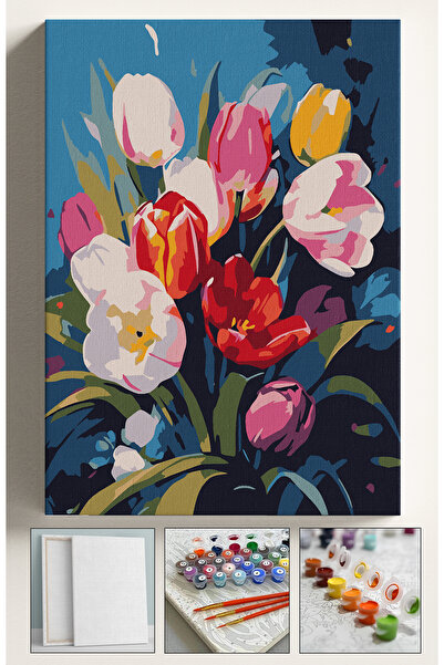 Sulepas Sayılarla Boyama Seti Numaralı Tuval Fırça Boya 40x50 Cm Sade Laleler