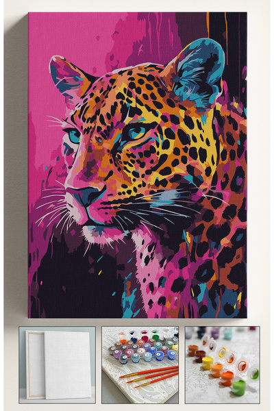 Sulepas Sayılarla Boyama Seti Numaralı Tuval Fırça Boya 40x50 Cm Pink Leopar