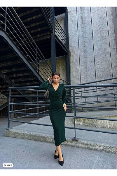 Modafeminen decolteu petrecut în V Rochie midi cu mâneci lungi argintie 58316...