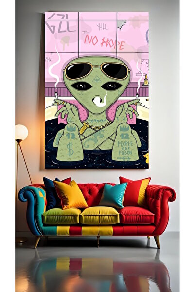 özkacar ALIEN FUMĂTOR ÎN OACĂ DE BAIE, Tablou pe pânză pentru decorarea casei...