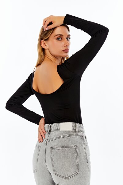 VERANOYA Sırtı Açık Uzun Kollu Bluz Siyah