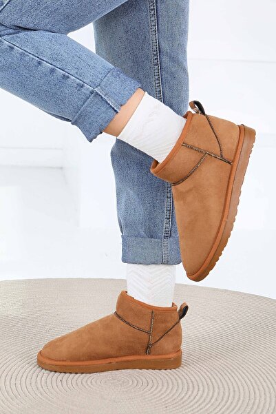 Butik Cizme de damă din piele de căprioară cu interior din pluș - 27784-TABA