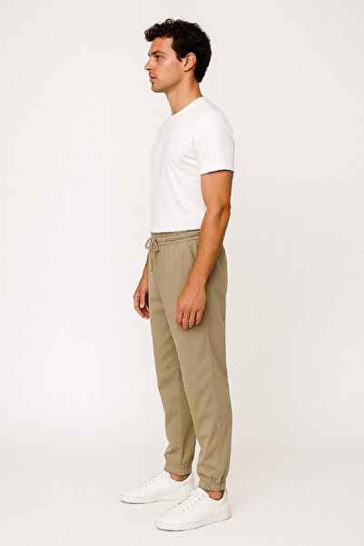 OIL PARK Men's Comfortable Fit over Jogger Lycra Stretchable Linen Gabardine Trousers with Elastic Waistband and Pockets