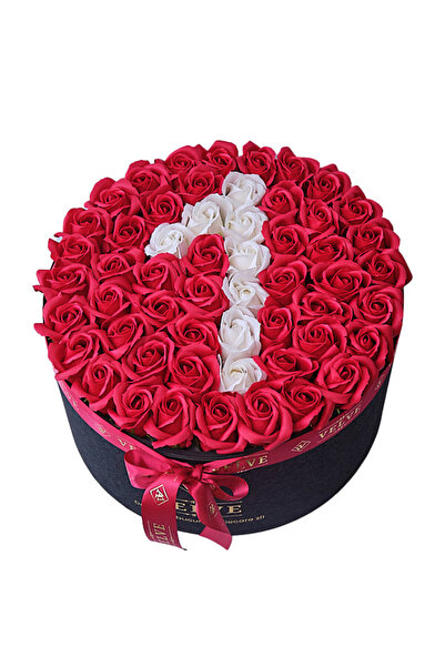 velve Aranjament Floral Etern personalizat cu cifra 1, in cutie rotunda neagr...