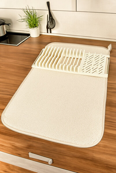 BeeQuin Krem Bulaşık Matı Mikrofiber Tezgah Üstü Örtü Kurulama Kurutma Bezi 36x60cm