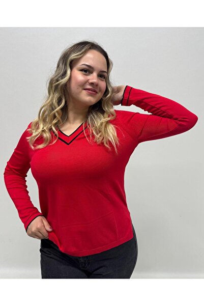 QYA Clothing Pulover cu mânecă lungă, cu decolteu în V, din fire rece