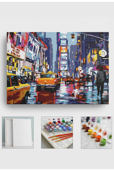 Sulepas Sayılarla Boyama Seti Numaralı Tuval Fırça Boya 40x50 Cm Taksi NewYork