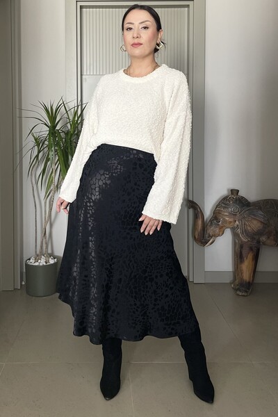 Butik Didem Sakinci Leopard Patterned Satin Skirt Midi Length Elastic Waist