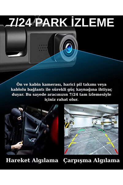 XİRA 3 Kameralı Araç Kamerası – Ön, İç ve Arka | Full HD 1080P