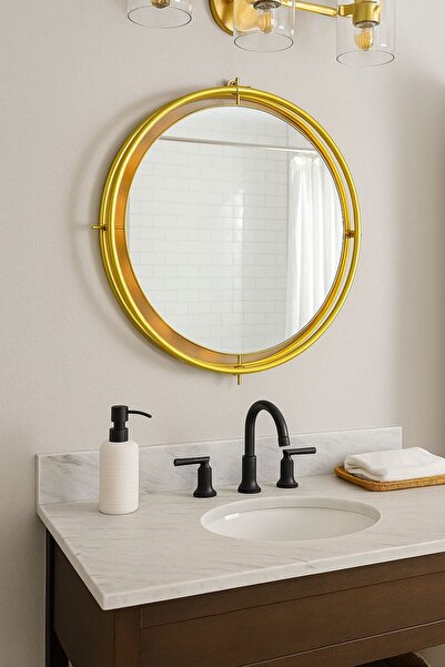 Wallover Design Siesta Kablosuz Gün Işığı LEDLİ GOLD Metal Paslanmaz Çerçeveli Dekoratif Duvar Aynası 65x65 MOBİLYA