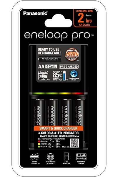 Eneloop شاحن باناسونيك برو مع عبوة من 4 بطاريات AA قابلة لإعادة الشحن بسعة 25...