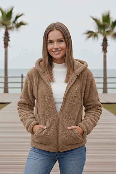 Azıcık Akıllı Dámská plyšová bunda Welsoft s kapucí na zip a kapsami 22KCKTERES